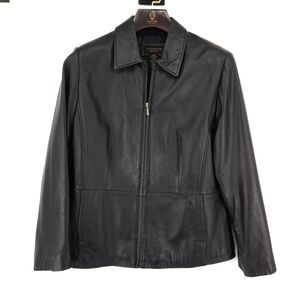 Croft & Barrow Leather Jacket Women Size XL Lambskin Black Zip Up
